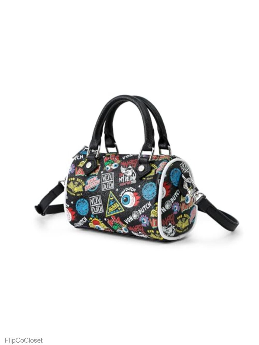 Von Dutch Jax Pattern Mini Crossbody Bag Vegan Leather Detachable Strap